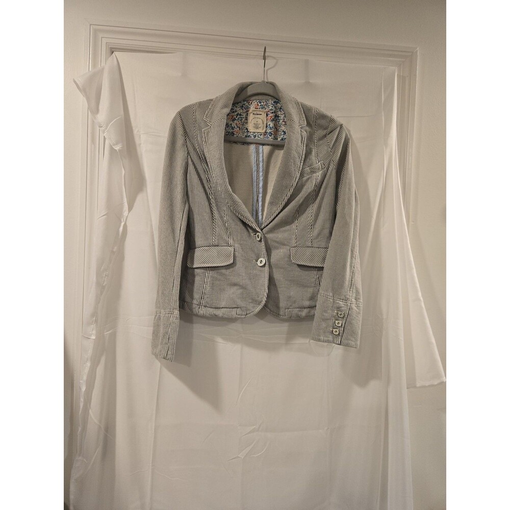 Allihop Seersucker Striped Blazer with Floral Lining